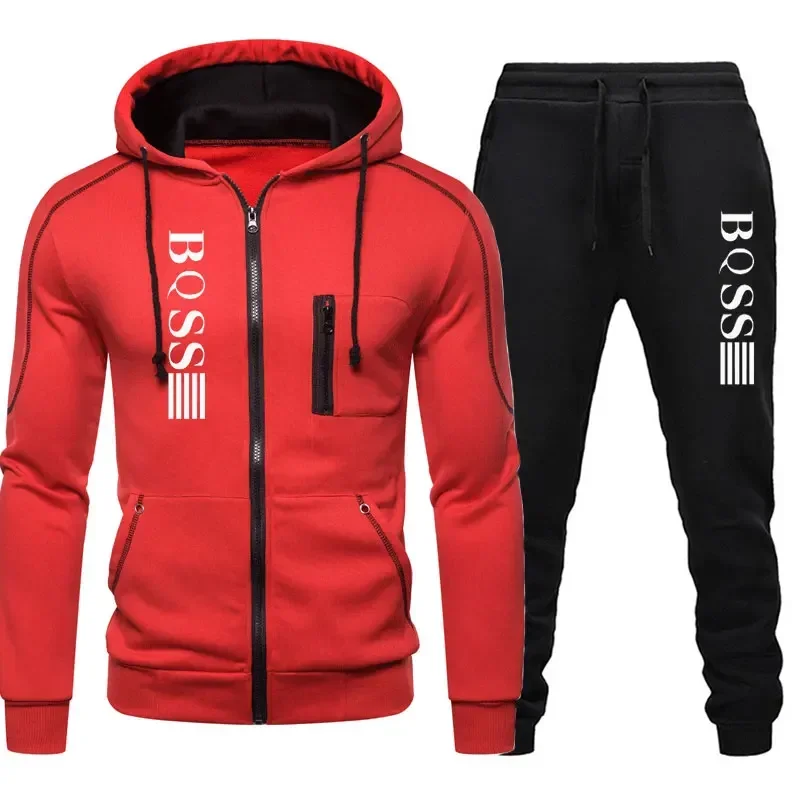 New Brand Men\'s Clothing Sweatshirt Suit Fall Winter Zipper Suit Hooded Sweater Pants Men\'s Tracksuit Cardigan Two Piece Set