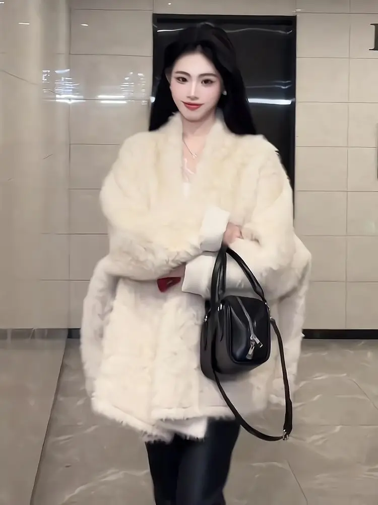 

Eco-Friendly Fur Coat Women's Cloud Mist Stone Whole Skin Inteated oulder Wrap Lazy Sle Silhouette Winter Mink Velv...