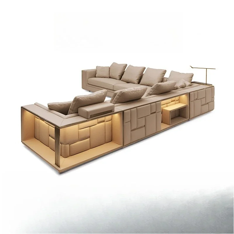 Light luxury, Babylonian leather sofa, postmodern, villa, mansion, living room, high-end sofa