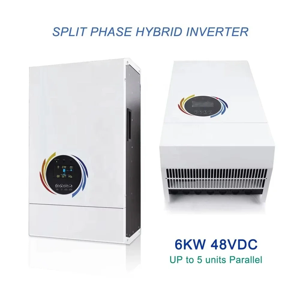 6000W 48V Split Phase Hybrid Inverter AC Output 120V 240V Low Frequency MPPT Solar Inverter Charger with LCD Display