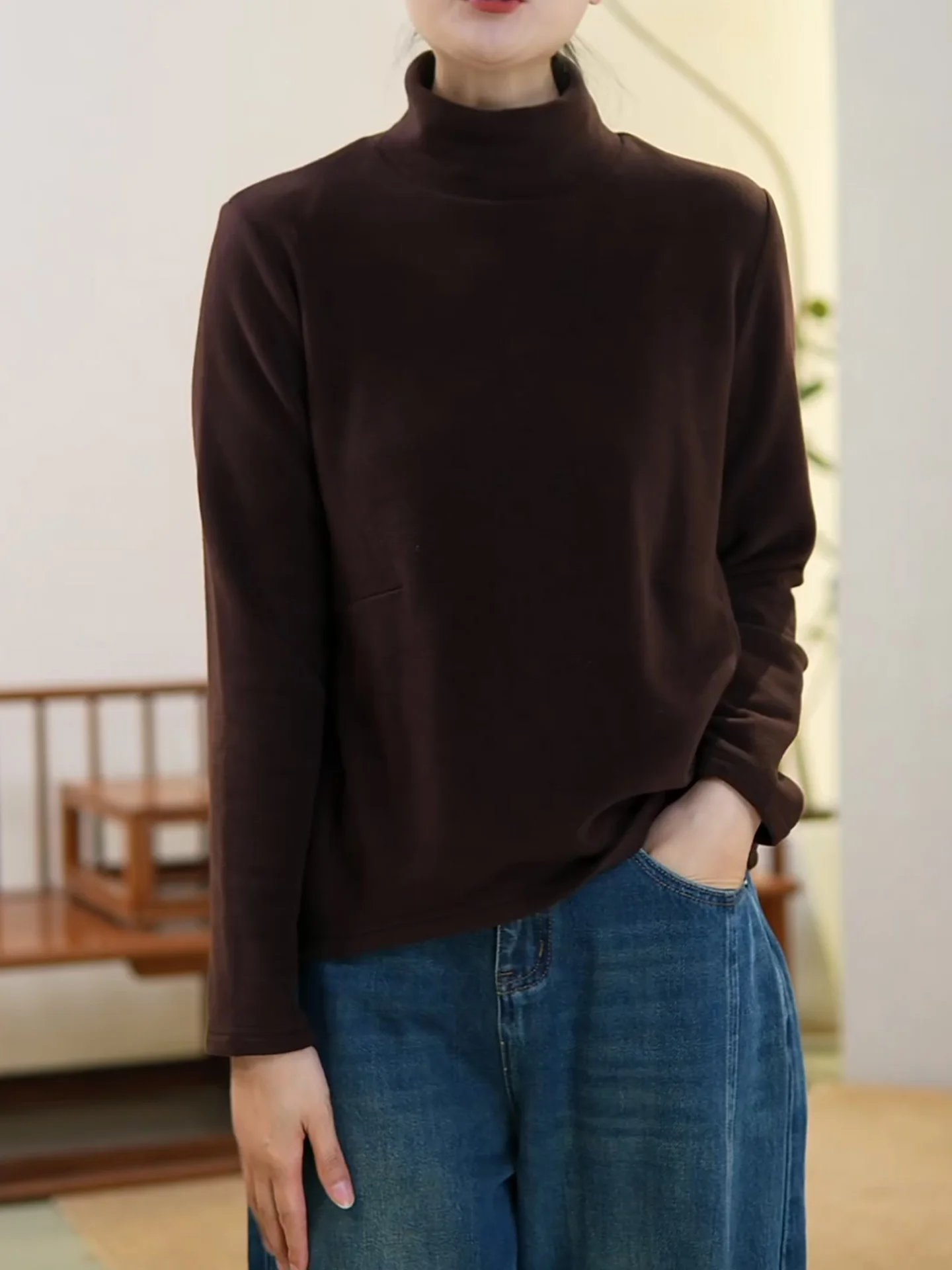 

Faionable plus Size Women's Long Sve f High Collar Base irt Autumn Winter New Arrival Slimming Top Versatile Simple...