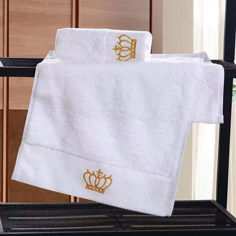 Embroidered Crown Pattern White High Quality Towel 100% Cotton Comfortable Face Wash
