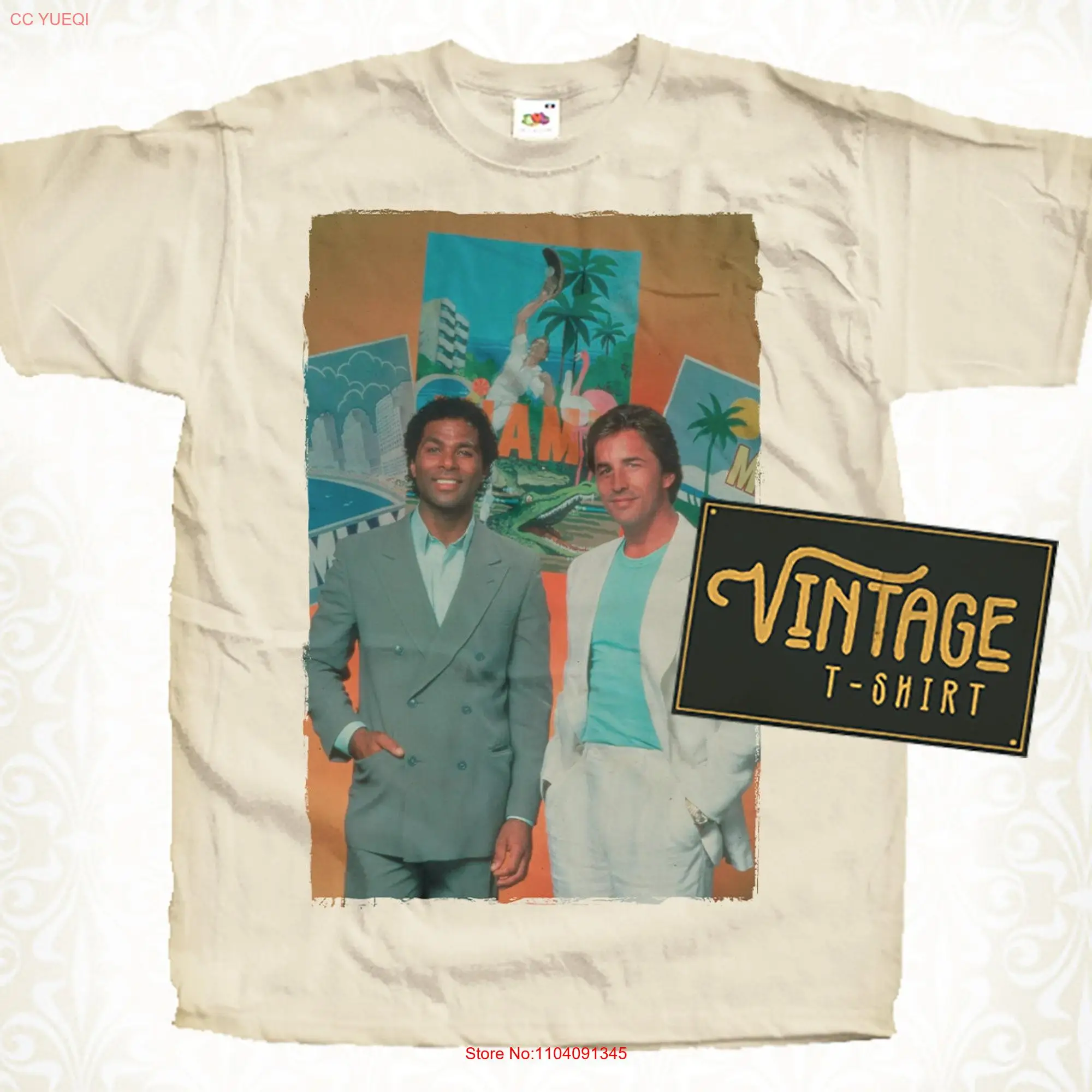 Miami Vice V17 T Shirt Vintage Natural color Men's DTG Digital Print SIZES S M L XL 2XL 3XL 4XL 5XL long or short sleeves