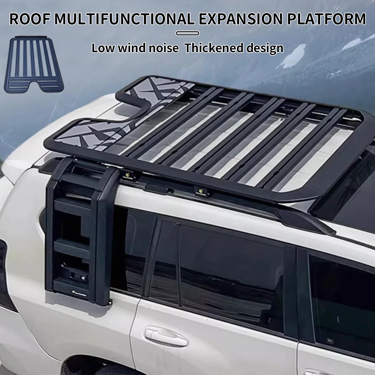 Suitable for Ford Explorer modified luggage rack aluminum alloy roof platform side foldable ladder