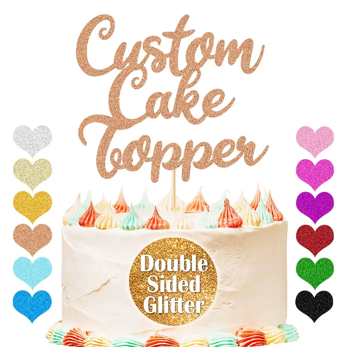 Personalised Birthday Cake Topper - Personalise with Any Name and Any Age Any Text Double Sided Glitter Card Happy Birthday Deco