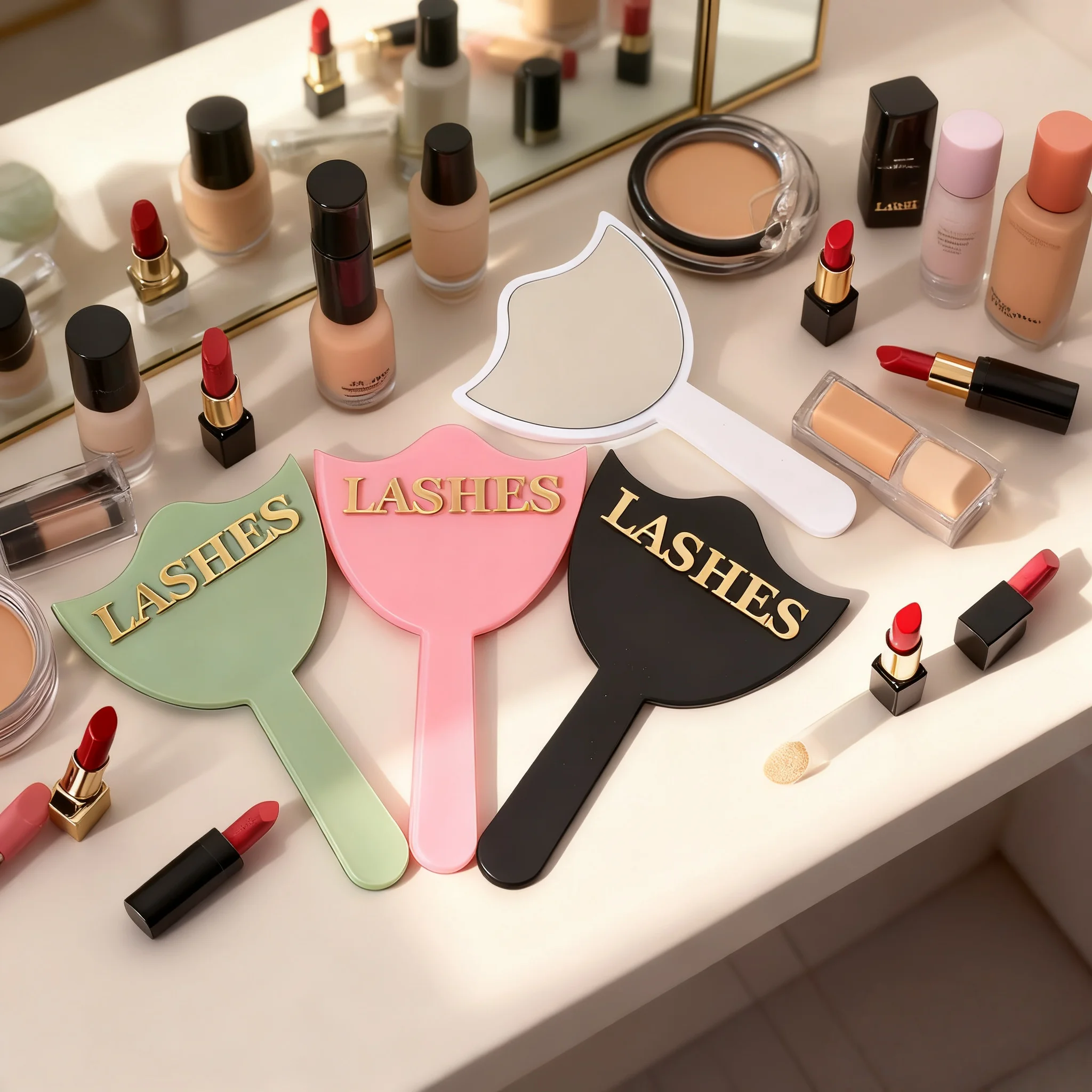 

Acrylic Handheld Makeup Mirror with Handle for Eyelash Extensions SPA Salon Professional Portable Vanity Hand Cosmetic Mirror