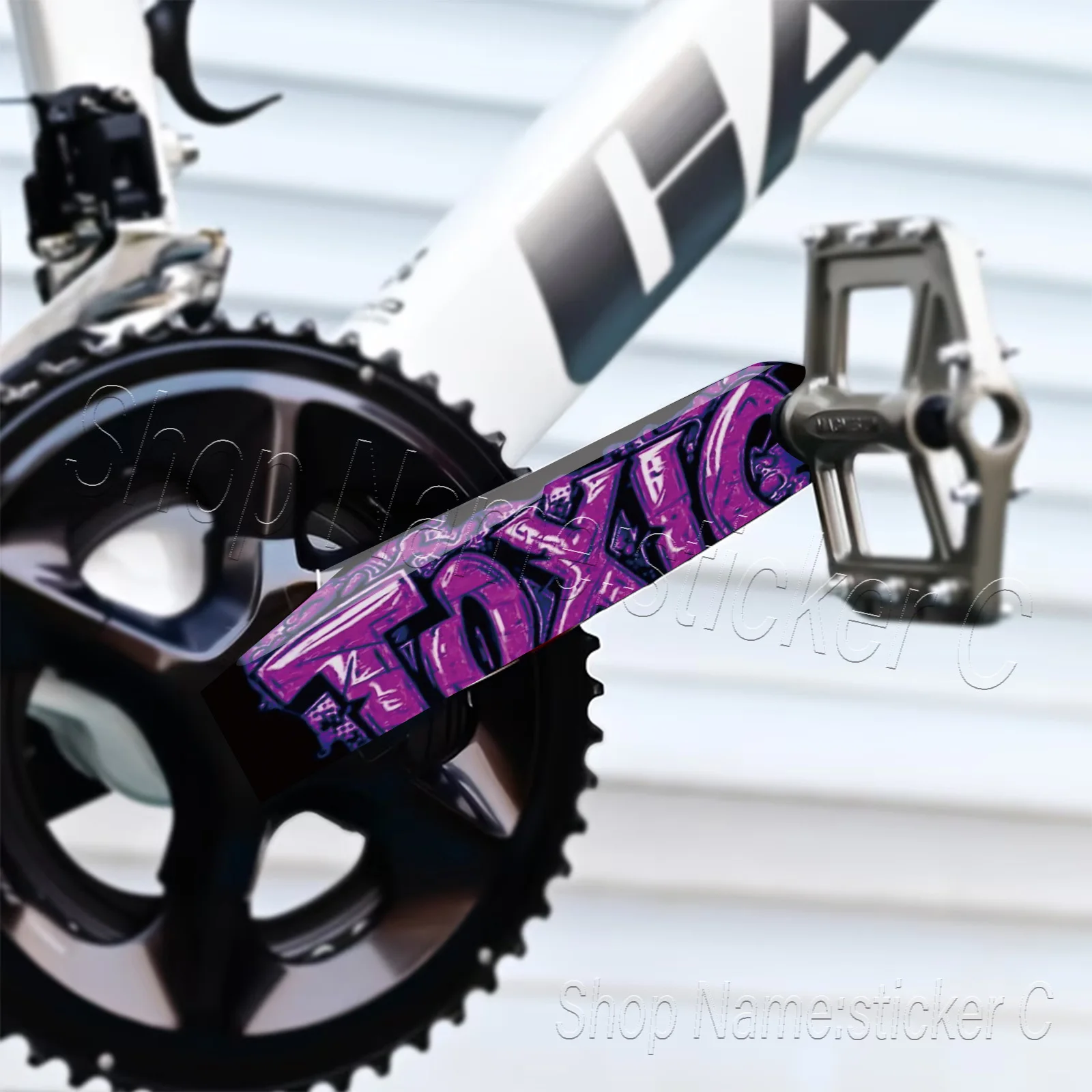 2Pcs/Set Purple Toxic Graffiti Bike Crank Arm Stickers, Waterproof Vinyl Protective Decals for Mountain & Road Bike Crankset