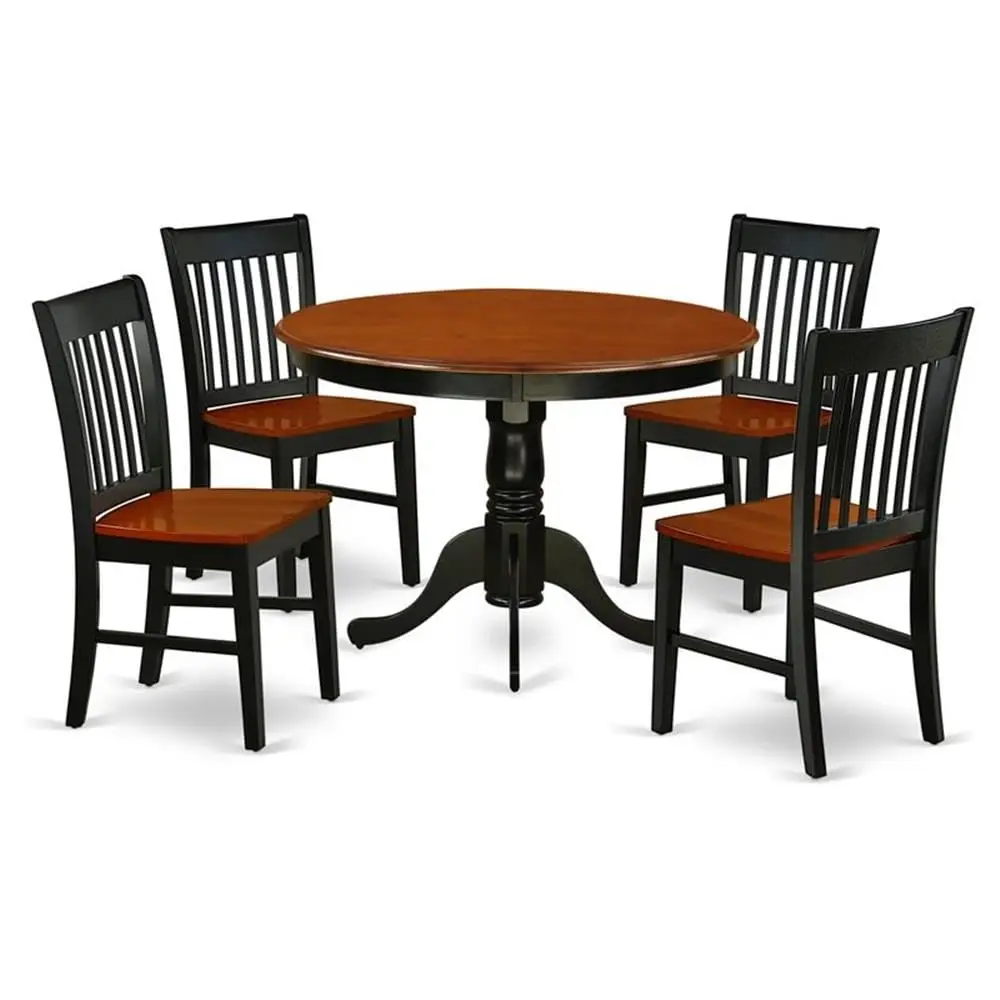 Round Dining Table Set with Pedestal Base & 4 Chairs, 42x42 Inch, Black & Cherry, Customized