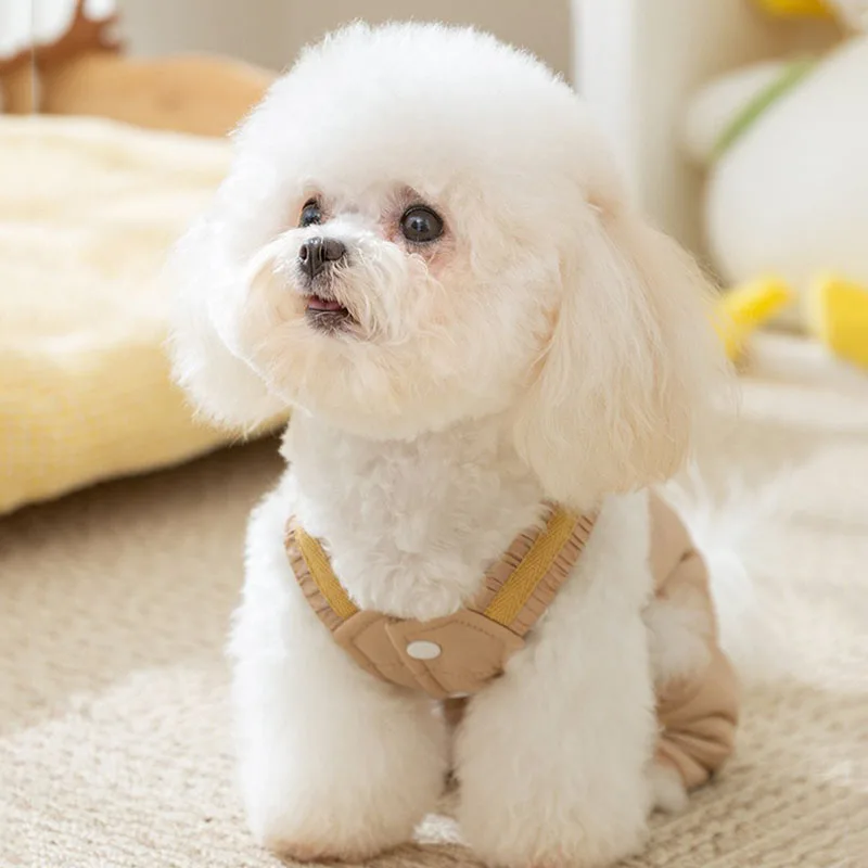 Poodle Cute Four Legged Carrier Pants Winter Warm Dog Cotton Coat Windproof Cat Thickened Clothes Solid Color Jumpsuits