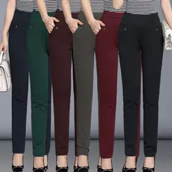 Middle Age Women Winter Vintage Solid High Waist Elastic Pants Casual Large Size Pencil New Skinny Plus Fleece Thermal Trousers