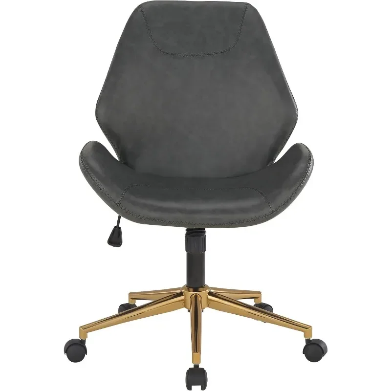 Furnishings Reseda Scoop Adjustable Office Chair with Gold Finish 5-Star Base, Black Faux Leather