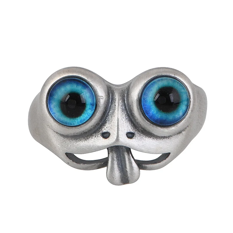 

1Piece Naughty Sticking out Tongue Resin Big Eyes Frog Jewelry Sets for Women 925 Silver Toad Rings Pendants Necklaces NO Chains