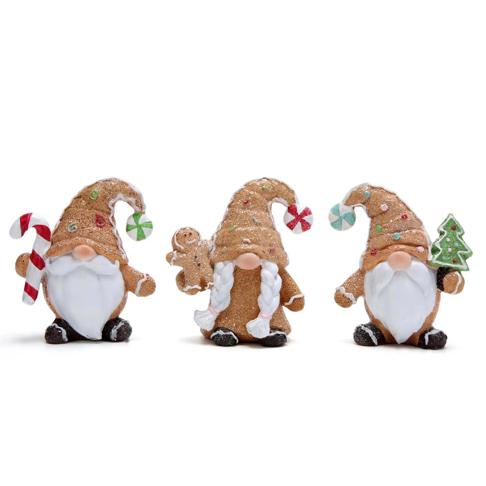 

3Set of Christmas Gingerbread Man Elf Trio Tomte Swedish Scandinavian Gnomes Figurines Decorations Resin Boy and Girl Figurines