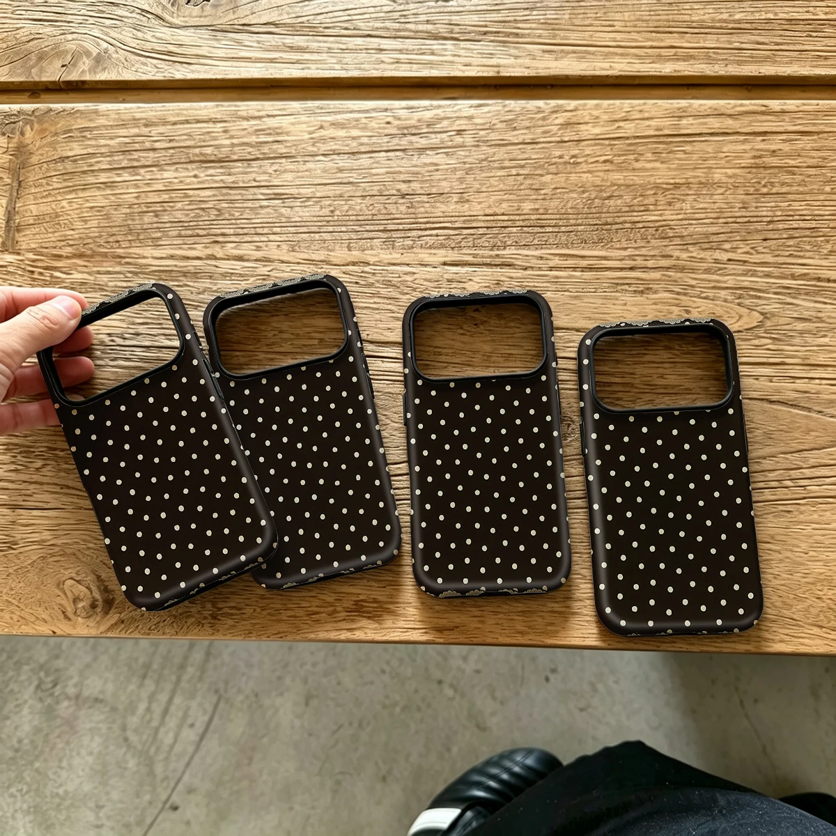 Brown Cream Dots Lace Edge Shock-Absorption Phone Case For Samsung Galaxy S26 S25 Ultra S24 S23 Plus 2-in-1 Protective Cover