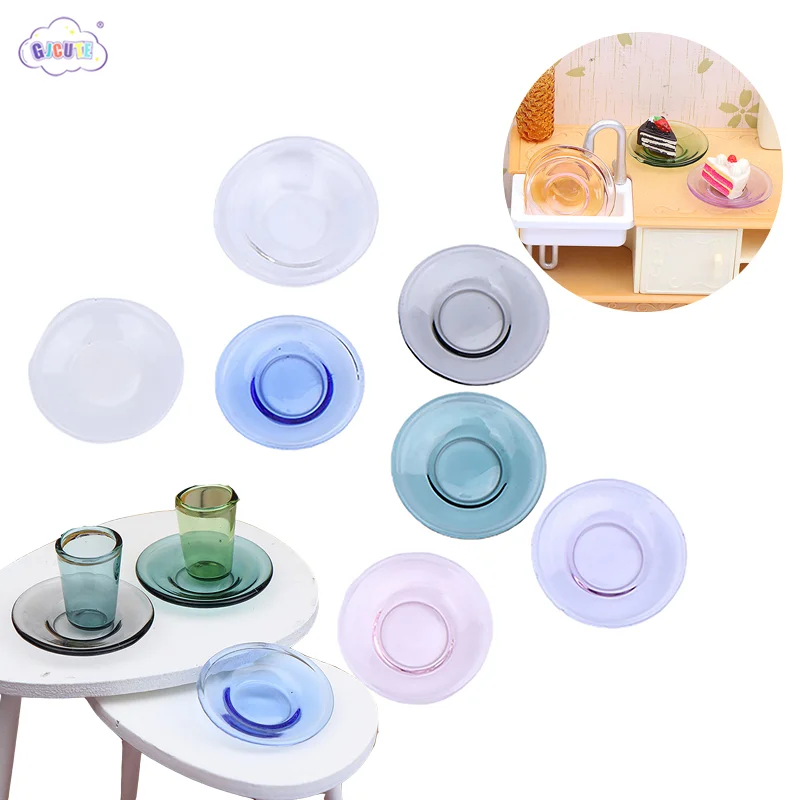 New 1pcs Dollhouse Mini Glass Dish Plate Model Kitchen Tableware Decoration Dolls House Pretend Play Toys Accessories