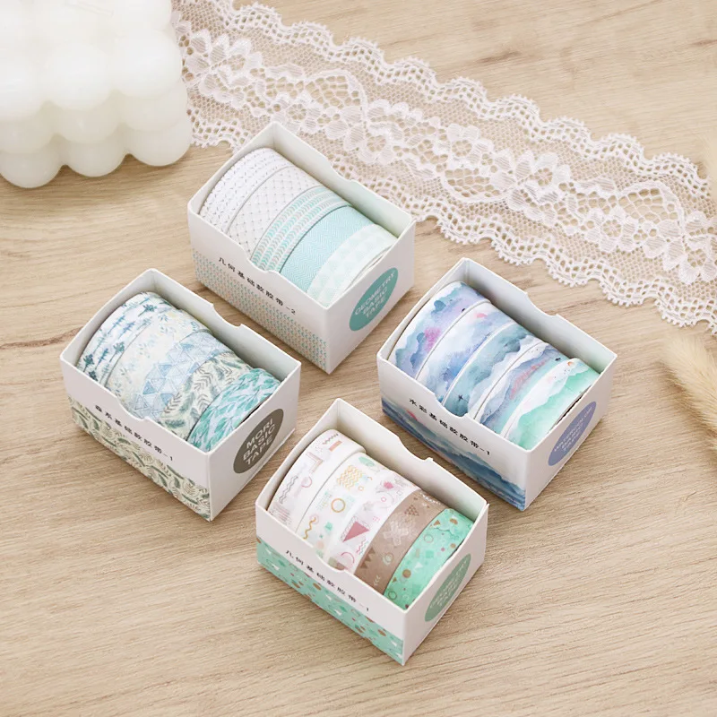 5 Rolls Kawaii Washi Tape Set Clip And Paste Sticker Supplies Cute Stationery Diary Aesthetic Tape Gift Tape