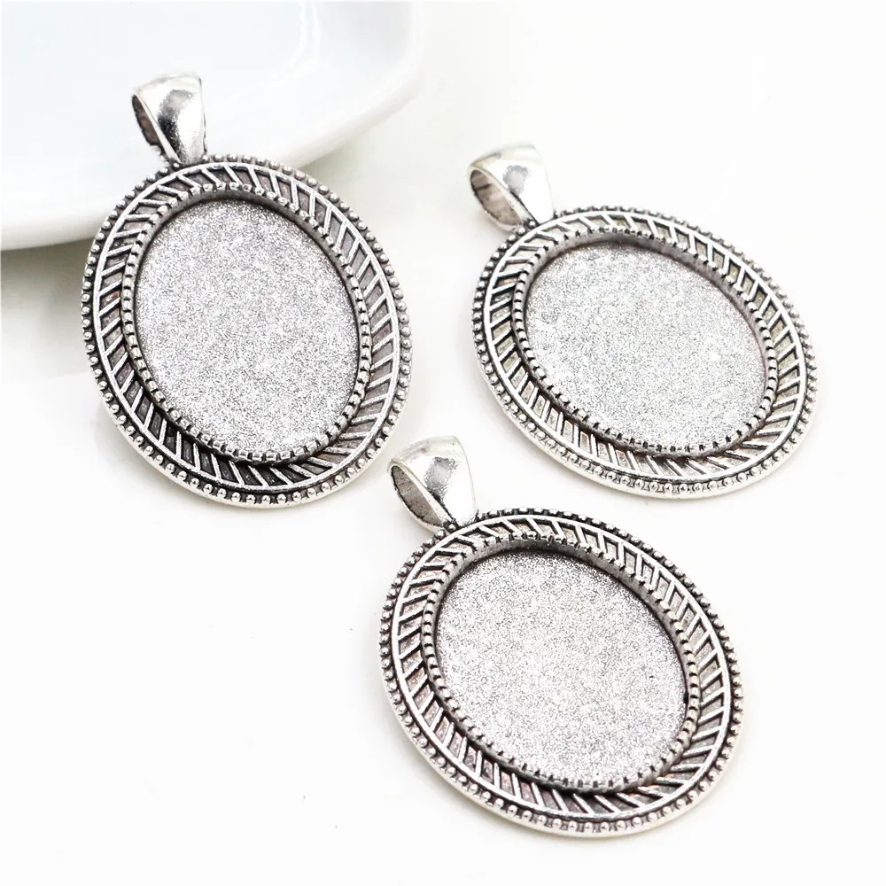 10pcs 18x25mm Inner Size Antique Silver Plated Bronze Pendant Cameo Cabochon Blank Base Setting Pendant DIY Jewelry findings