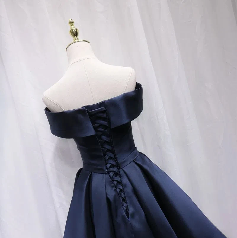 Customized A125 Navy Blue Short Prom Dress Boat Neck Lace Up Wedding Party Dresses for Women Knee-Length Gradution Evening Gown