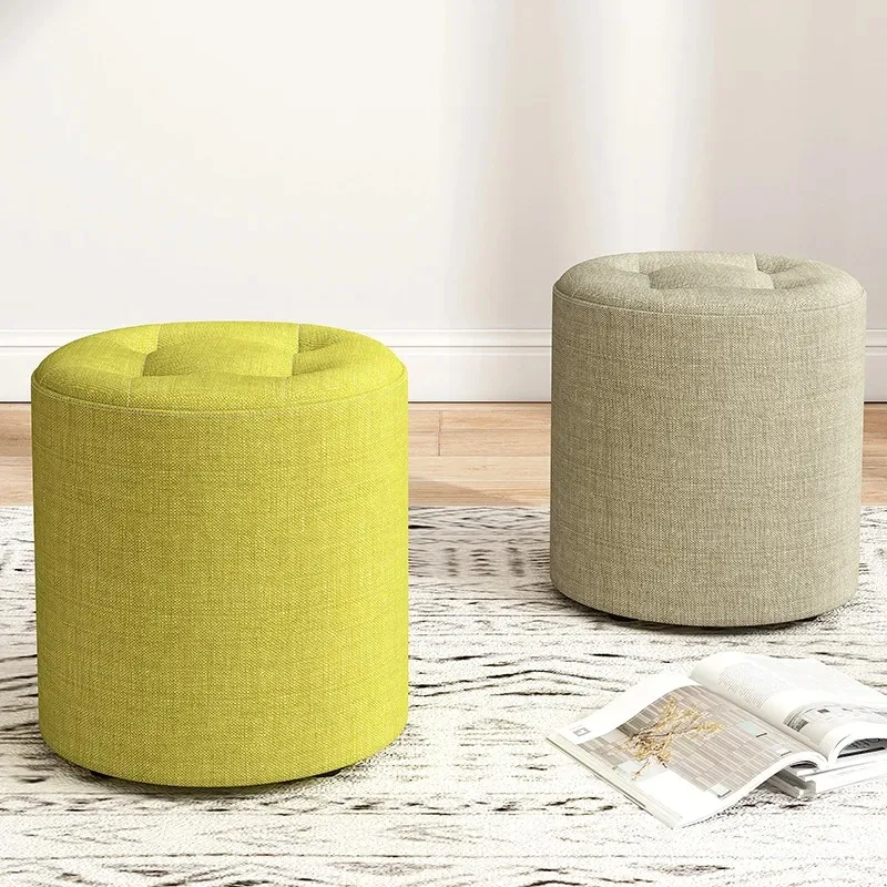 Solid Wood Fabric Small Round Stool, Creative Simple and Modern Living Room, Anti Slip and Foldable Low Stool Sitting on A Stool