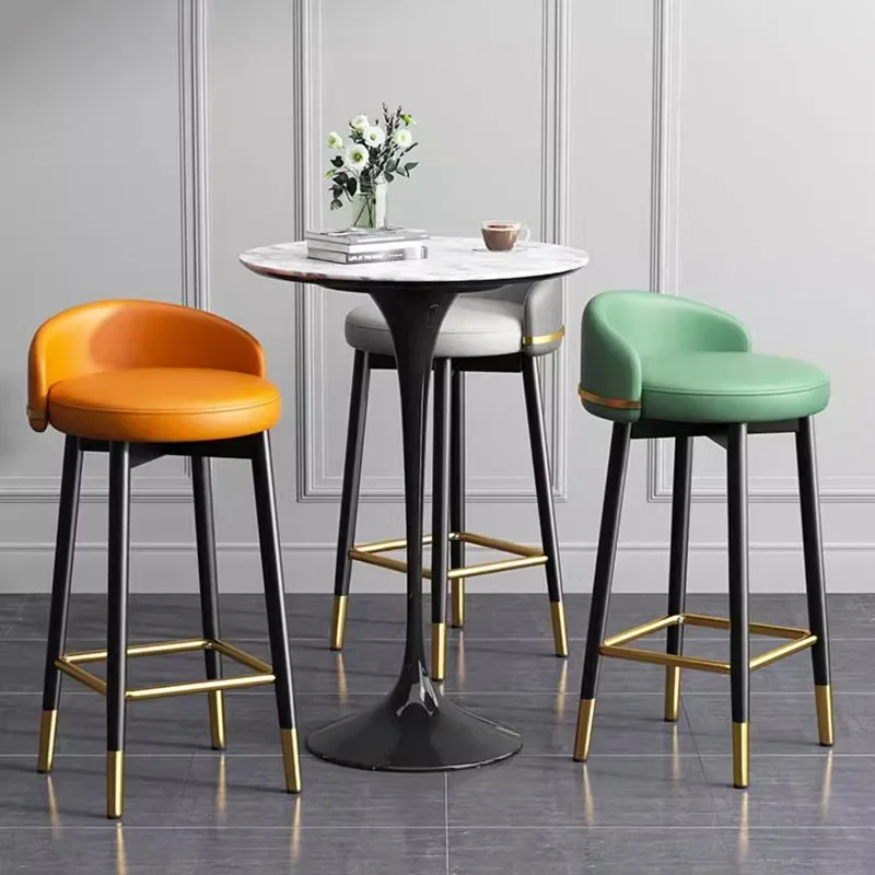 Nordic Modern Design Bar Stool  Dining Room Black Pu Leather Stool Luxury High Quality Tabourets De Furniture