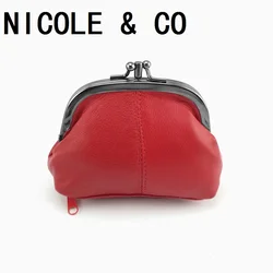 NICOLE & CO Original New Mini Genuine Leather Coin Purses Women Sheepskin Metal Hasp Zipper Small Wallets Card Change Money Bags