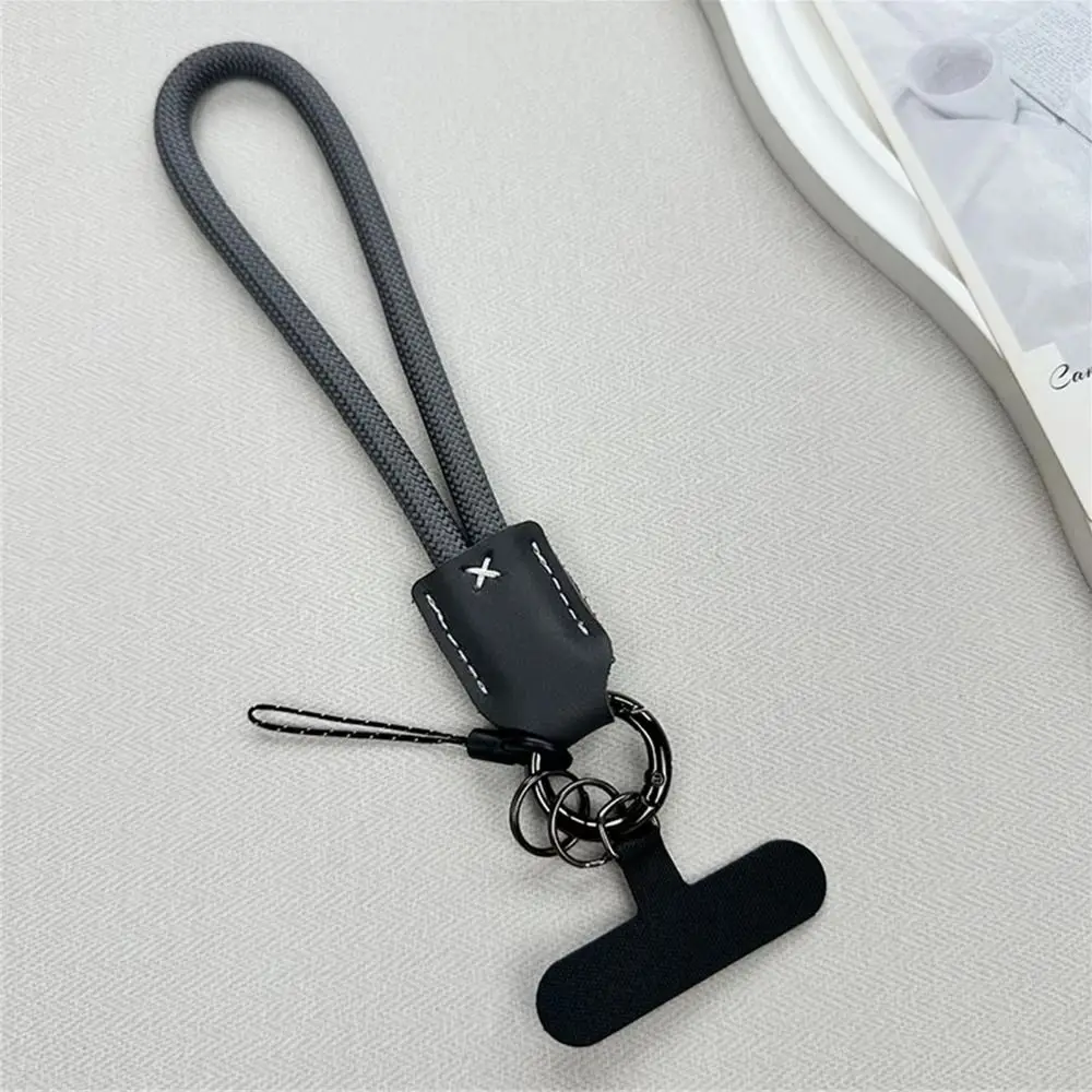 Cute Nylon Braided Rope Phone Chain Pu Leather Head Women Fashion Phone Clip Lanyard Luxury Phone Charm Strap Phone Accessories