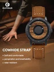 EUTOUR 2025 new original magnetic wooden dial fashion casual quartz watch simple men's watch stainless steel leather strap