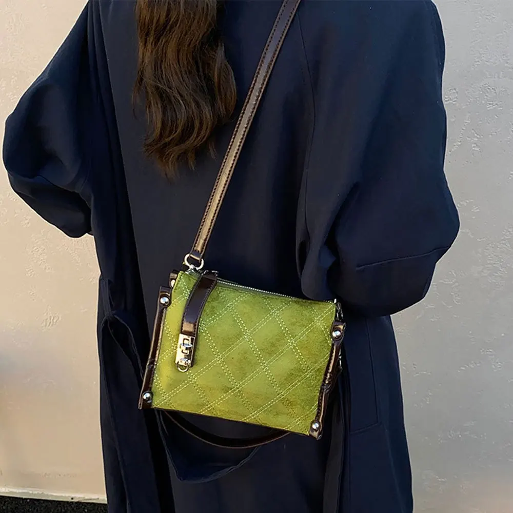 Bolsa retrô elegante, bolsa de ombro acolchoada com grade, bolsa quadrada pequena casual e simples para mulheres