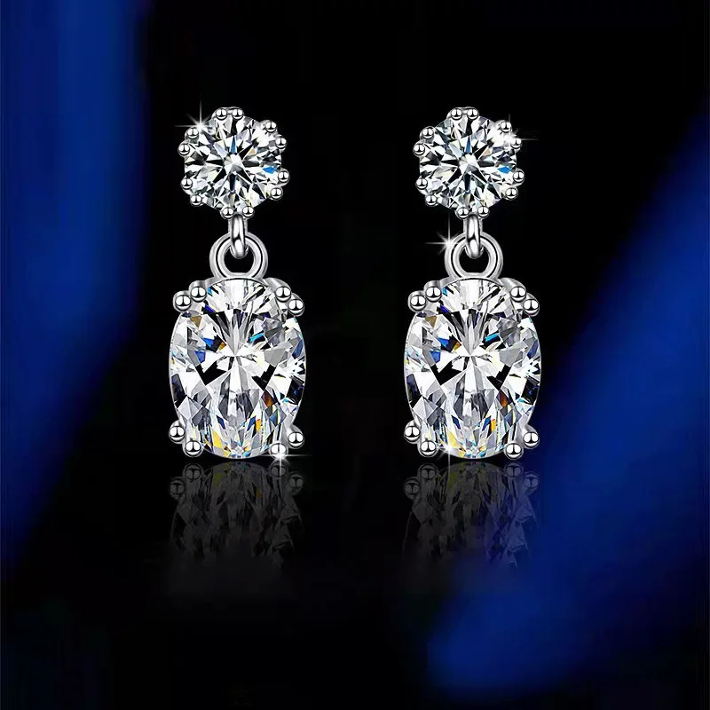 

S925Sterling Silver Versatile Zircon Egg-Shaped Earrings High-End Fashion Simple Women's Daily Wear Earrings Wholesale