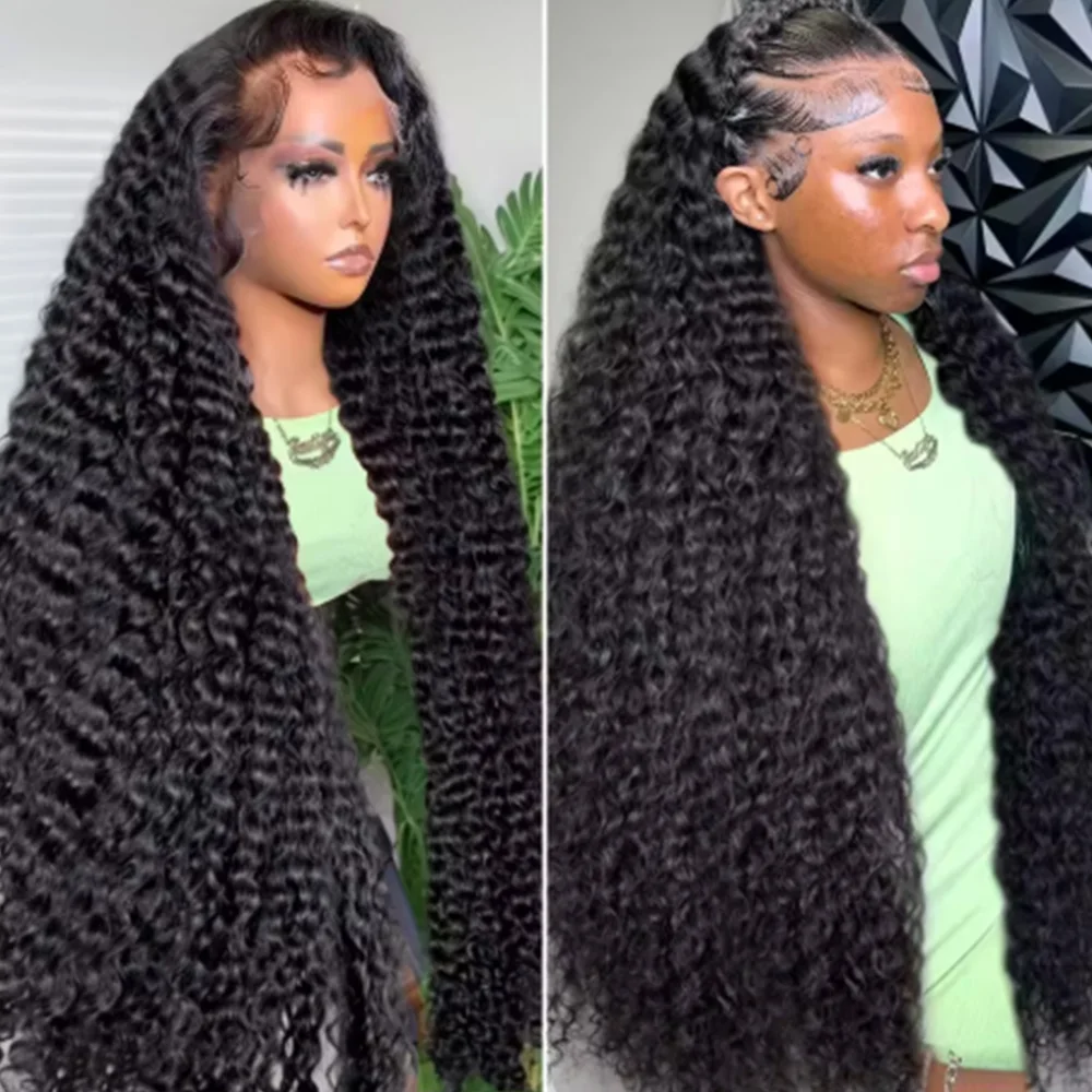 

40 Inch Brazilian Deep Wave 7x6 Glueless Lace Frontal Human Hair Wig 13x6 HD Lace Front Wig 220 Density Natural Black Curly Wigs