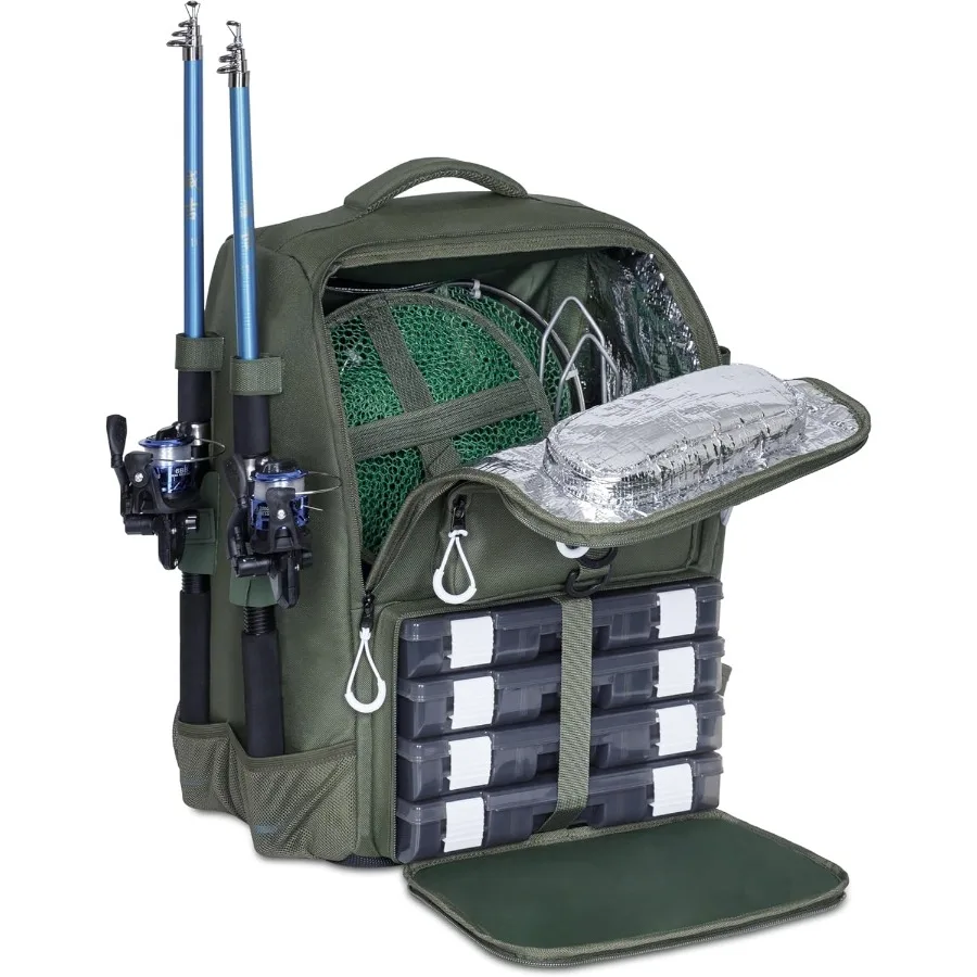 حقيبة ظهر لصيد الأسماك مع صناديق معالجة وحوامل قضيب 40 لترًا لمغامرات الصيد الخارجية تتضمن غطاء مطر ودعم خلفي مبطن I #2