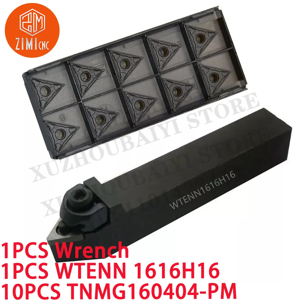 1 قطعة WTENN 1616H16 حامل أداة تحويل CNC مقاس 16 مم + 10 قطع TNMG160404-PM إدخالات كربيد التحويل مخرطة معدنية ميكانيكية أداة قطع