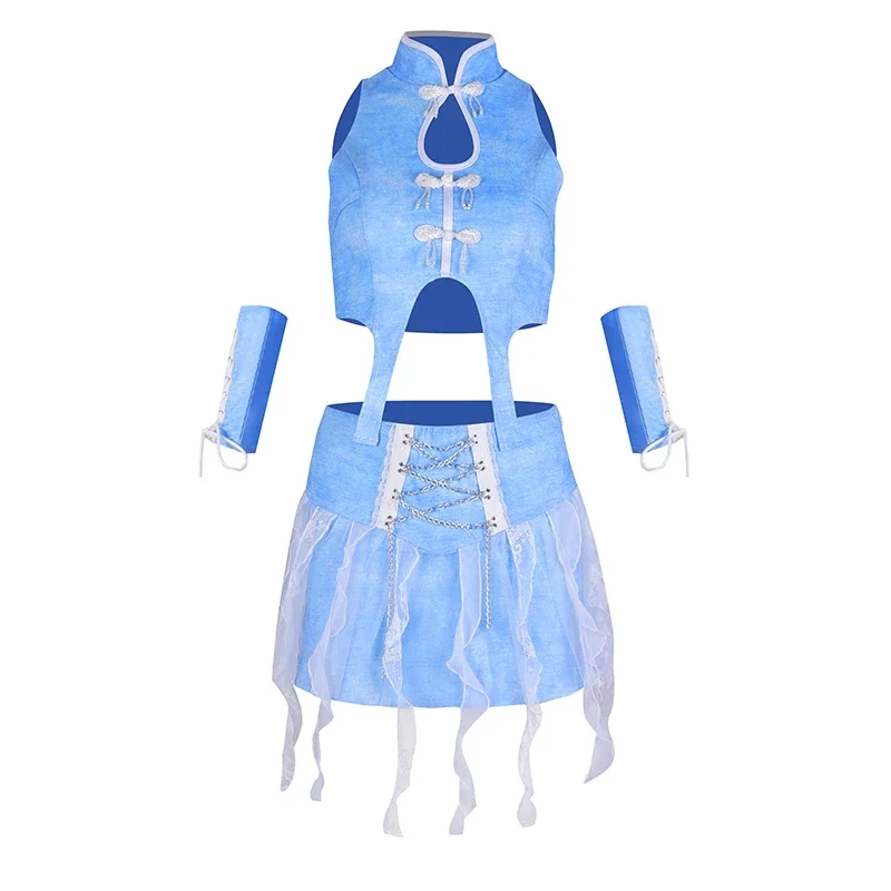 2024 ใหม่โมเดิร์นแจ๊สเต้นรำเครื่องแต่งกายสำหรับสาวกลุ่มสีฟ้าเคป๊อปชุดผู้หญิงโกโก้ผู้เต้นรำฮิปฮอปสวมใส่ DQS16546