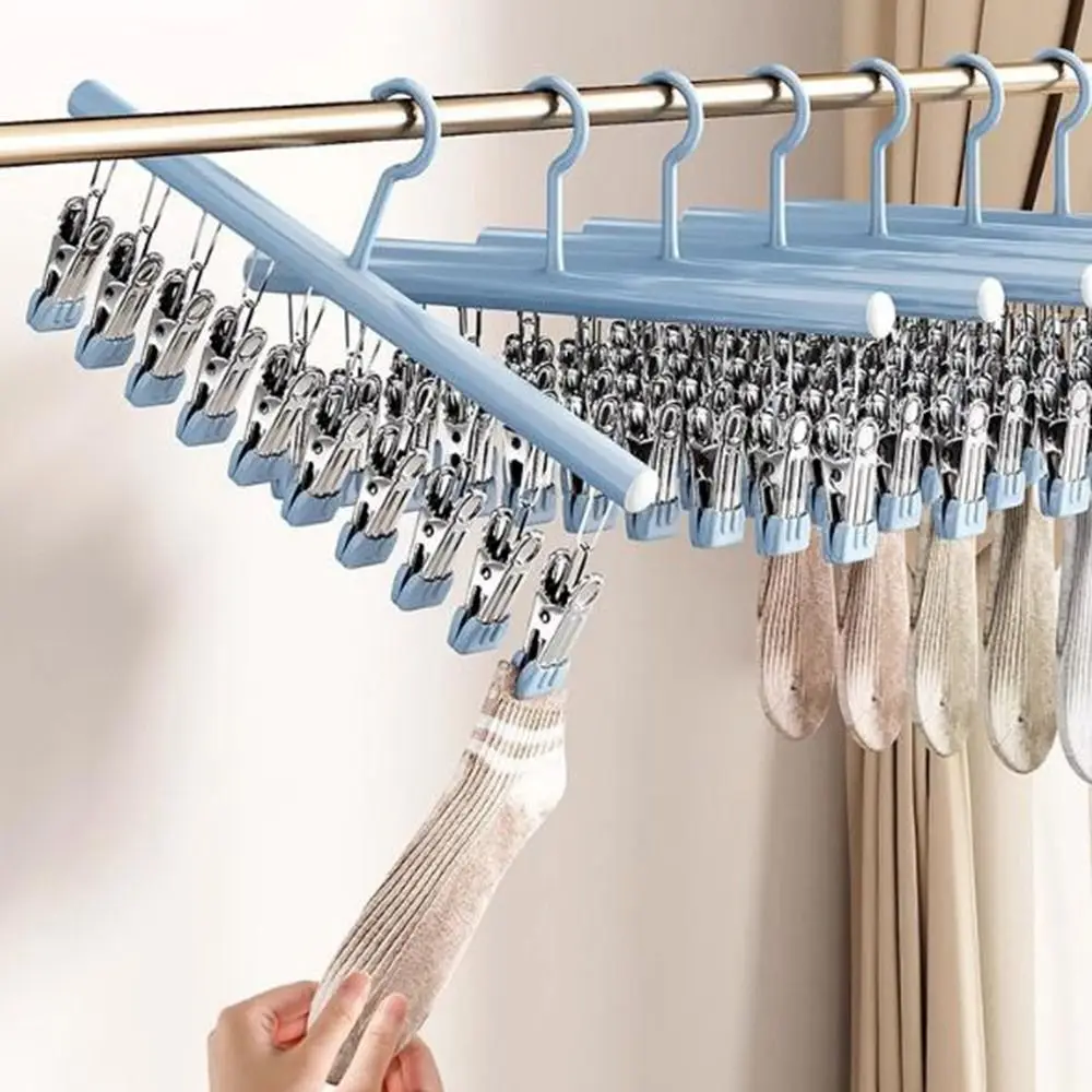 

3Pcs Stainless Steel Clothes Drying Hanger Anti-Slip Windproof Socks Drying Rack Space Saving with 10 Clips