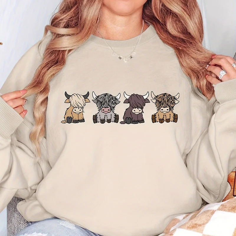 

Cow Print Pullover Oversized Sweatshirt, Casual Long Sleeve Crew Neck Sweatshirt, Women's Clothing