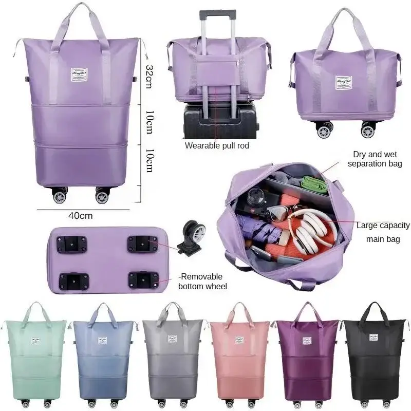 Expandable Rolling Travel Duffel Bag Waterproof Fabric Large Capacity For Trips Daily Travel