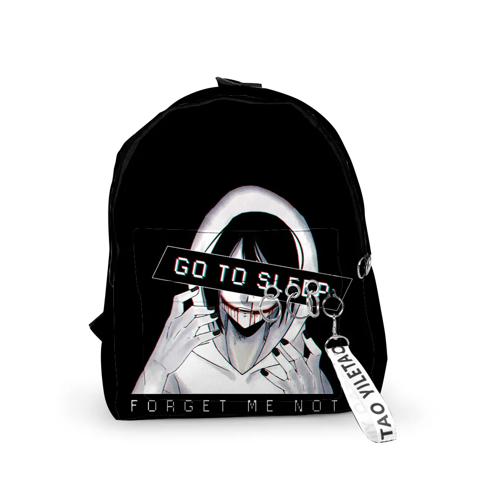 

2022 New Arrival creepypasta Fashion Oxford Fabric One Shoulder Keychain Backpack Printed Casual Student School Bag