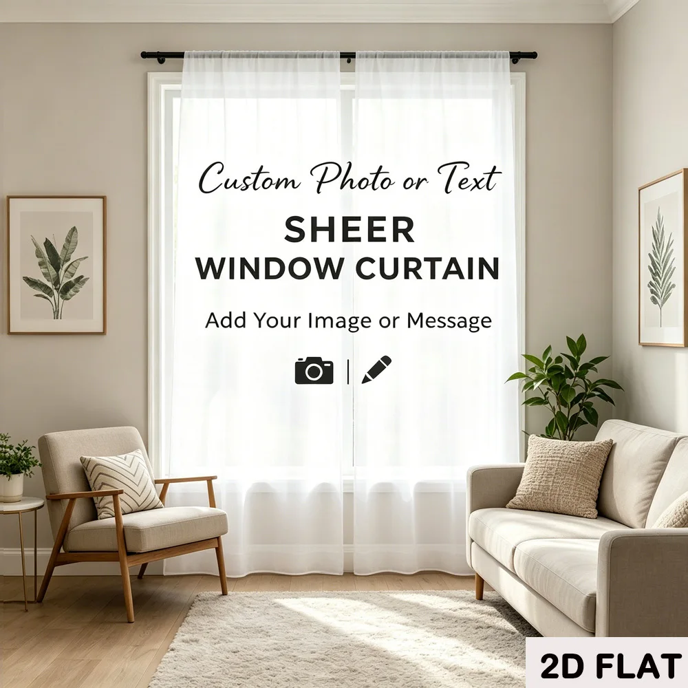 2pcs Custom Sheer Curtains with Any Design for Home Bedroom Living Room, Sheer Drapes for Home Decor, Rod Pocket 2 Panels Set