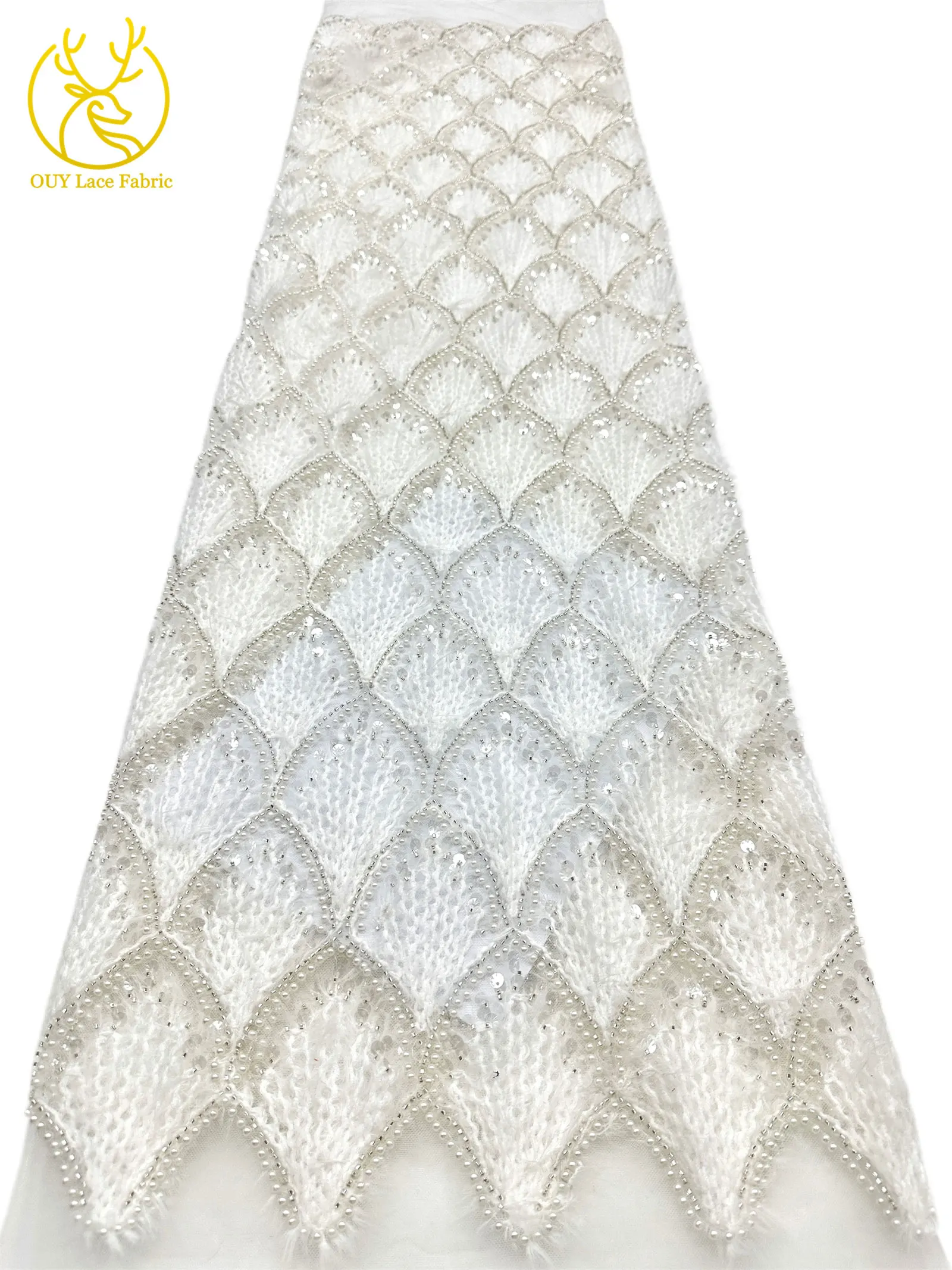Hochwertiger 3D Nigerianischer Pailletten-Tüll-Spitzenstoff, 5 Yards, afrikanischer handgefertigter Perlen-Spitzenstoff für Damen-Partykleider zum Nähen – Detail 16