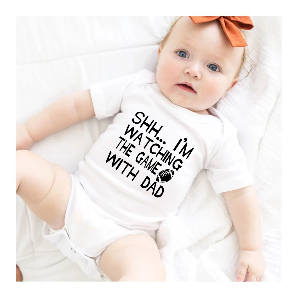 Shh... I'm Watching The Game With Dad Baby Bodysuit Funny Infant Clothes Cotton Newborn Short Sleeve Romper Cute Boy Clothes