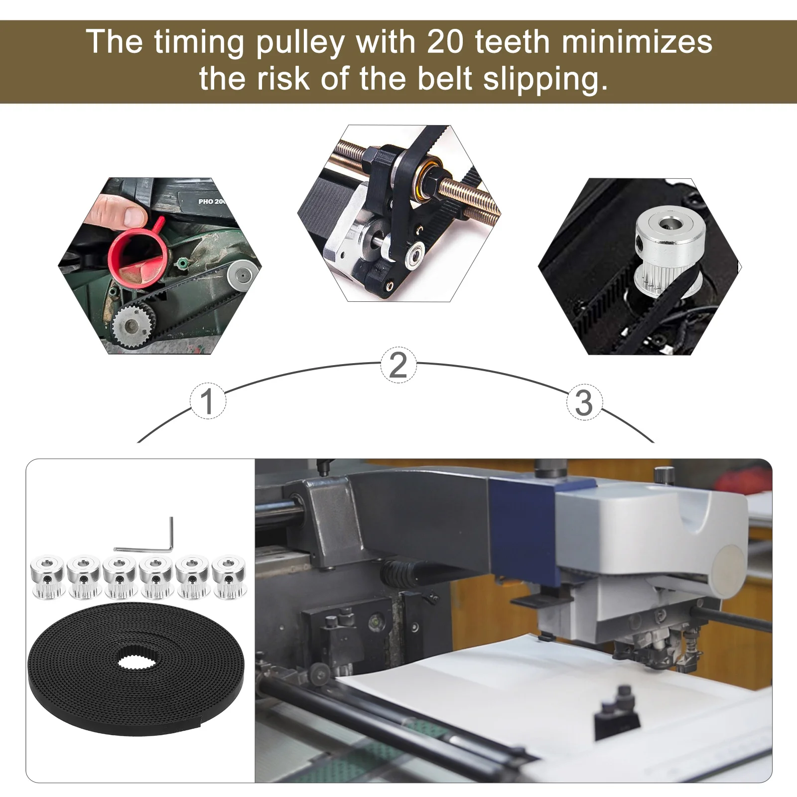 Kit de correia dentada de metal para impressora 3d, roda síncrona de alta precisão, polia de 20 dentes, fácil instalação, substituição