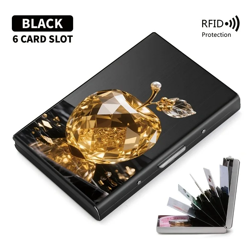 Goldener RFID-Anti-Diebstahl-Metallkartenhalter mit Apple-Muster für Männer und Frauen, Sichere und Stilvolle Kartenaufbewahrung – Detail 7