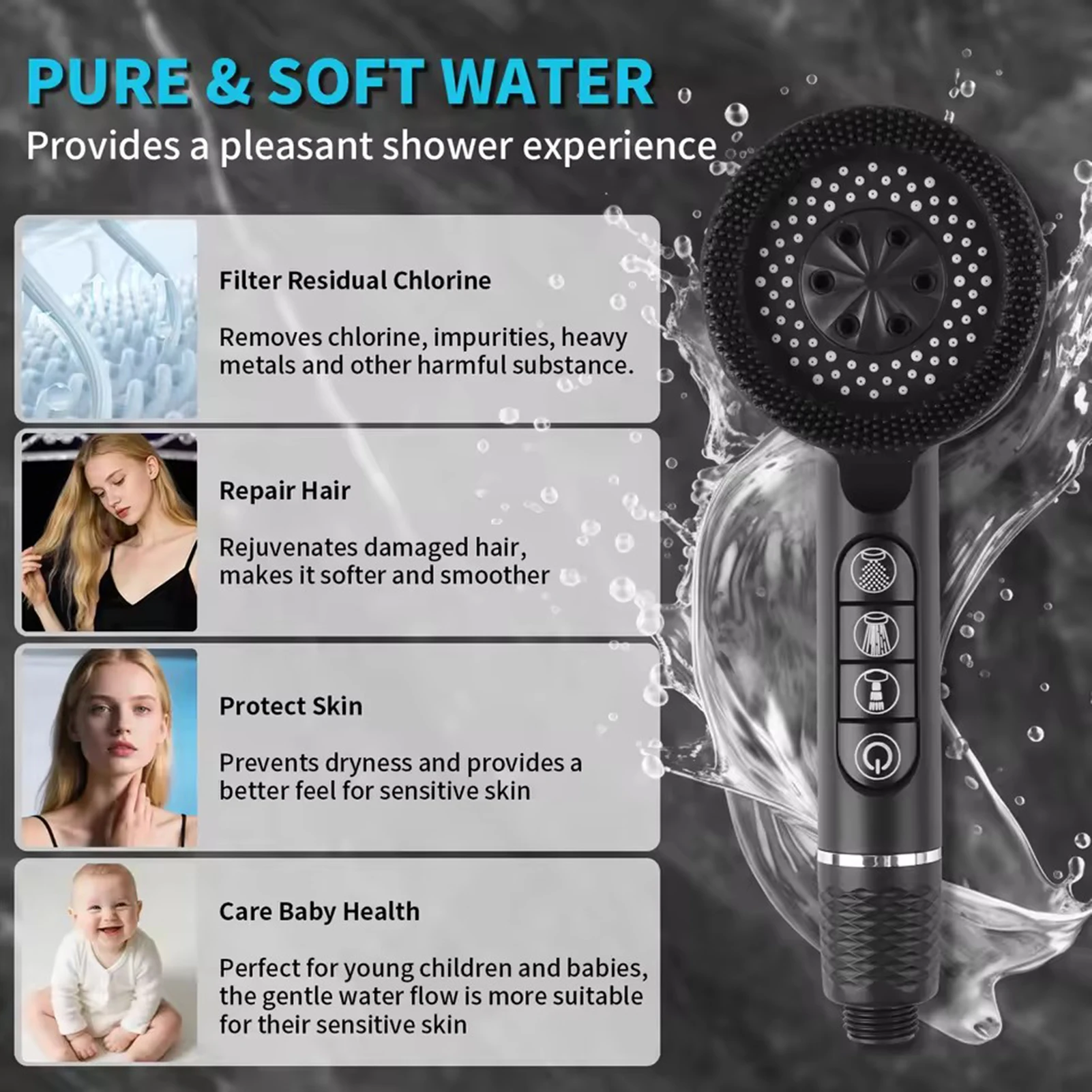 مجموعة رأس دش الحمام رأس دش محمول بالضغط مع فلتر أساسي لغرفة الاستحمام فوهة صيانة ملحقات رأس الدش #5