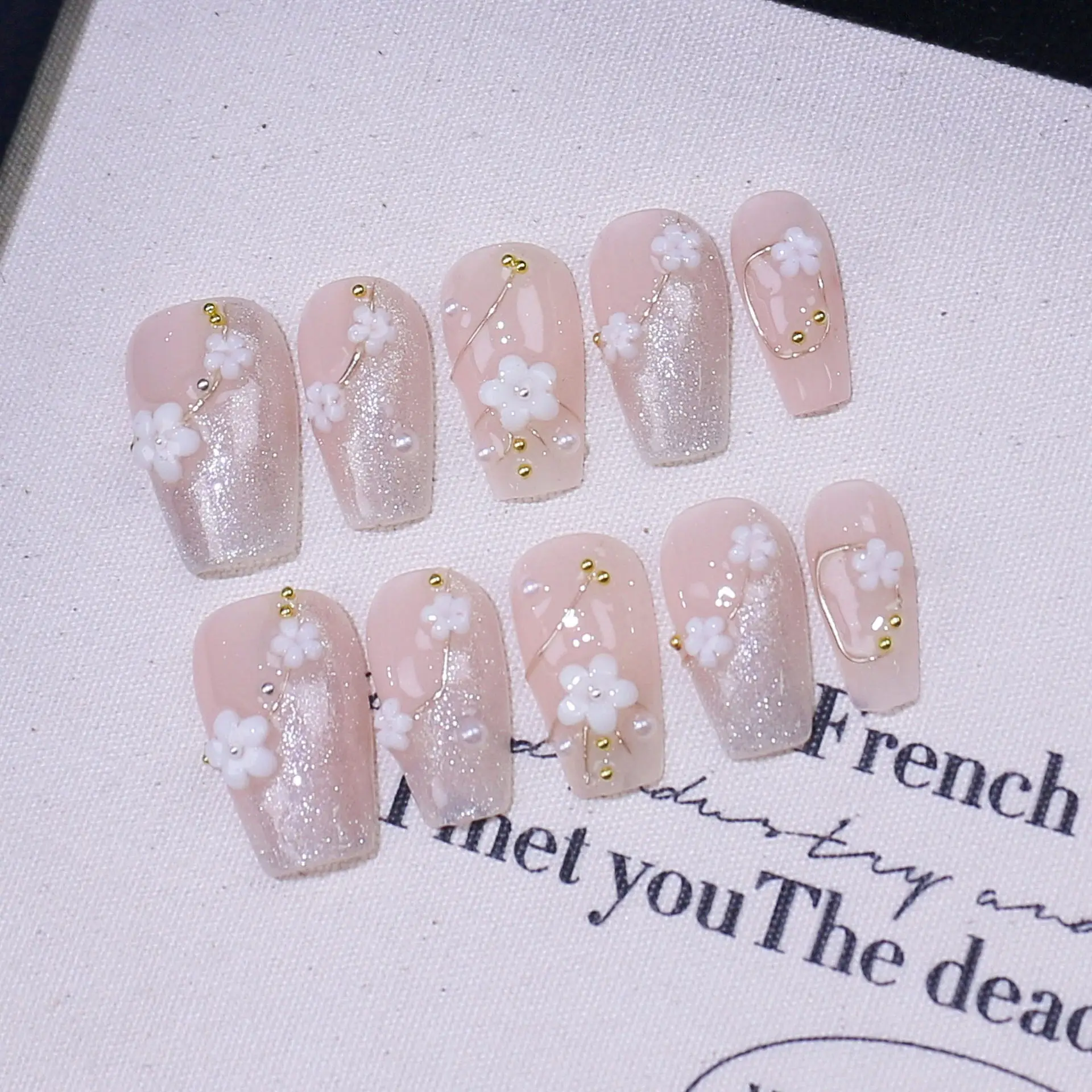 

10ps Cherry Blossom Hand-painted Flowers Pure Handmade Advanced Sense Wear Press On Nails Art Nail Patch Lady