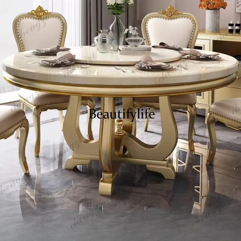 

6 Person Gold Dining Table Luxury Design Modern Living Room Round Dining Table Restaurant Nordic Mesas De Comedor Furniture Home