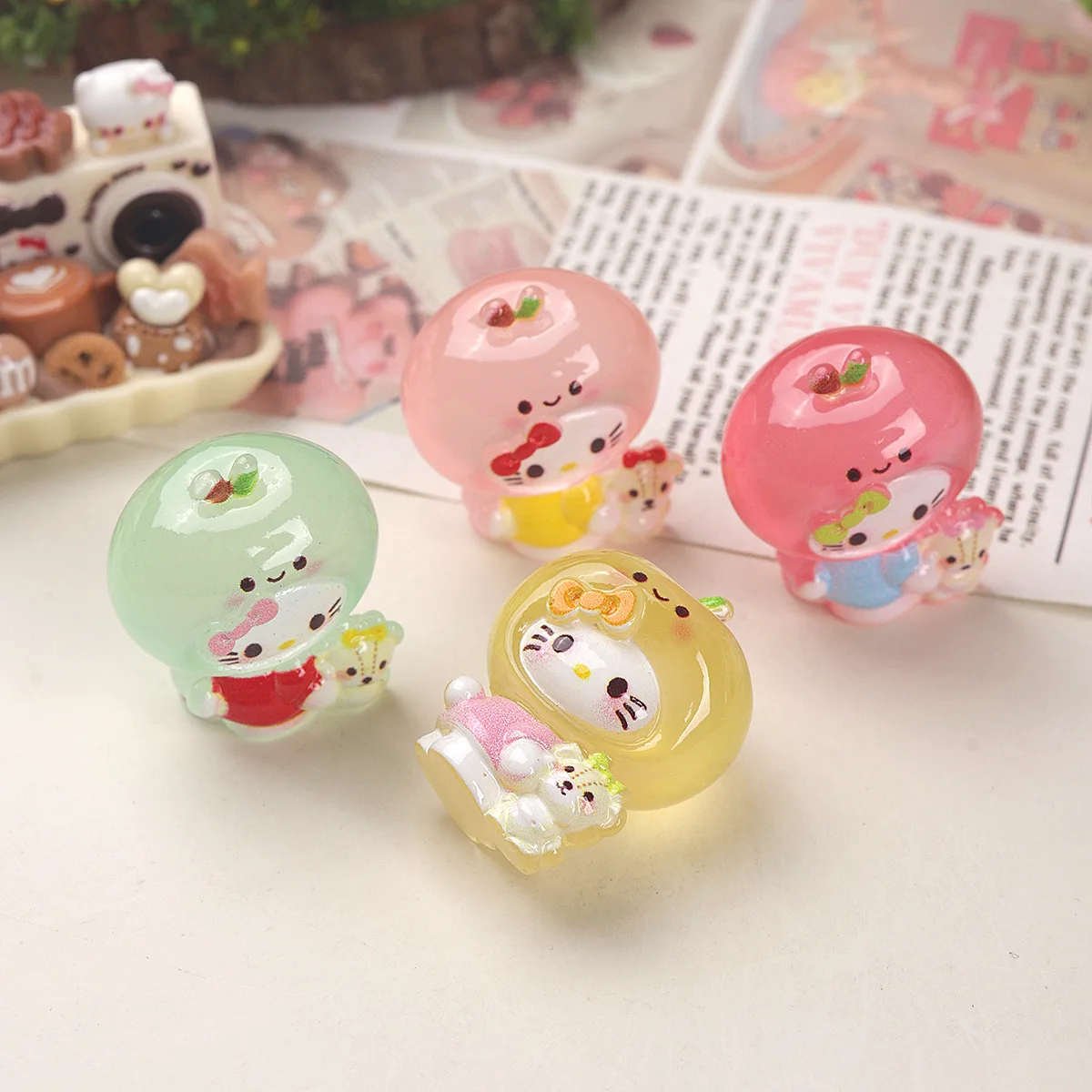 Accessoires en résine DIY 8/24 pièces, pendentifs lumineux tridimensionnels Hello Kitty, pince à cheveux, boucle de chaussure, porte-clés