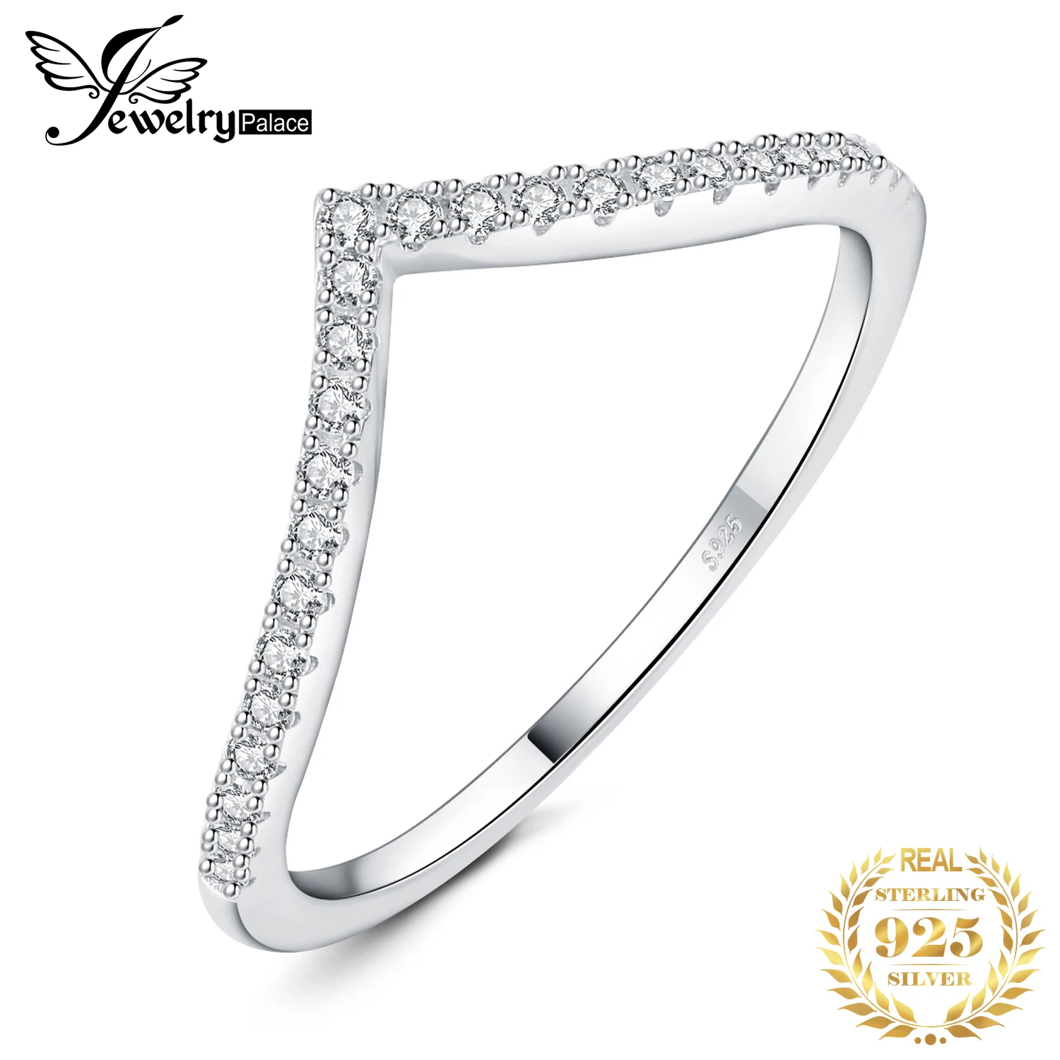 JewelryPalace 5A CZ V Half Eternity Stakable 925 Sterling Silver Obrączka ślubna dla kobiety Prezent rocznicowy Drobna biżuteria