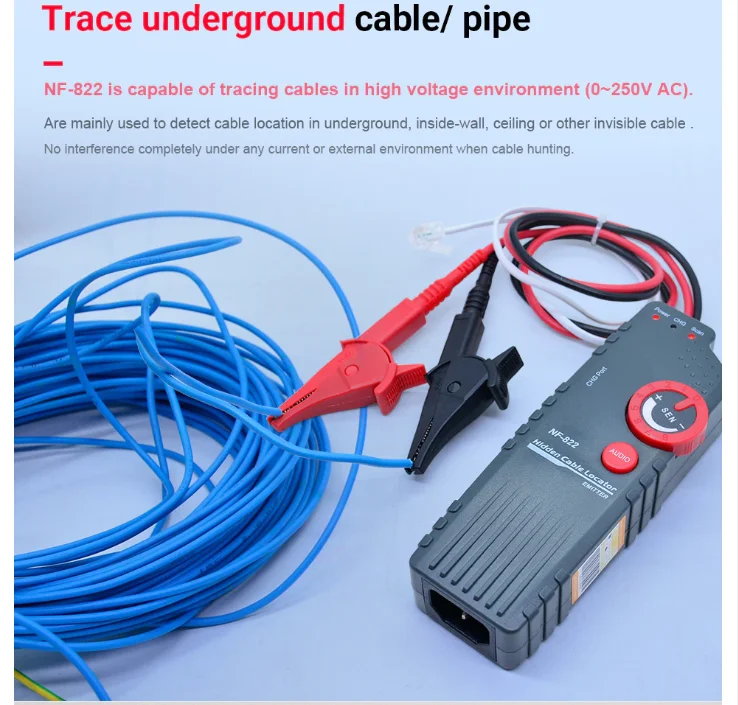 NOYAFA-probador de Cable y Red, localizador de cable subterráneo de NF-822, probador de longitud de cable de profundidad de 0-0,5 m, 1000m para Cable de alto voltaje