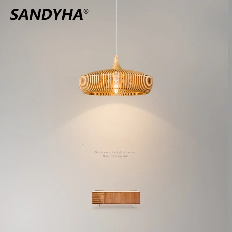 

SANDYHA Nordic Retro Wooden Chandelier Designer Led Pendant Lamp for Home Decor Bedroom Restaurant Dining Table Lighting Fixture