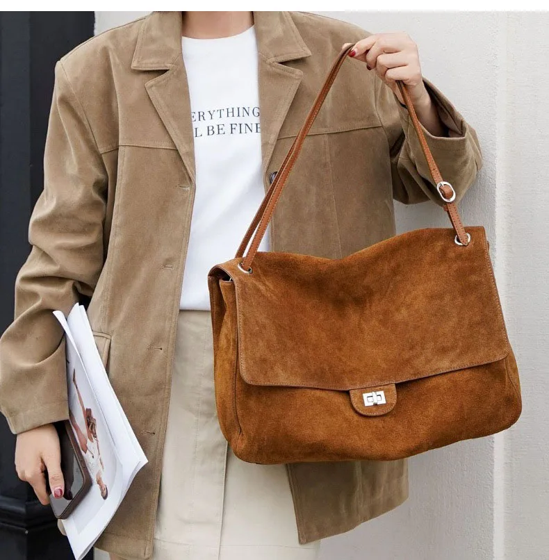 NIKI BAGS cowhide Suede fashion Crossbody Bag Large Capacity Tote Bag Autumn Winter Armpit Bag vintage High-quality hobo bag